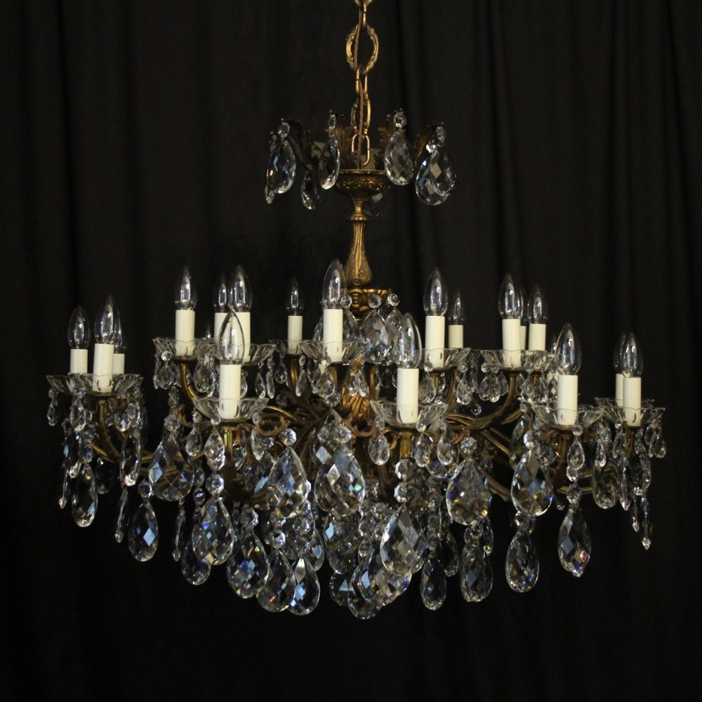 Italian 24 Light Double Tiered Gilded & Crystal Antique Chandelier
