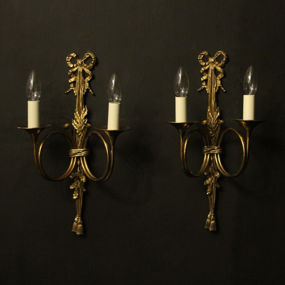 French Pair Of Brass Twin Arm Wall Lights