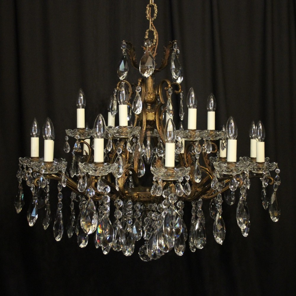 Italian Gilded & Crystal 19 Light Antique Chandelier