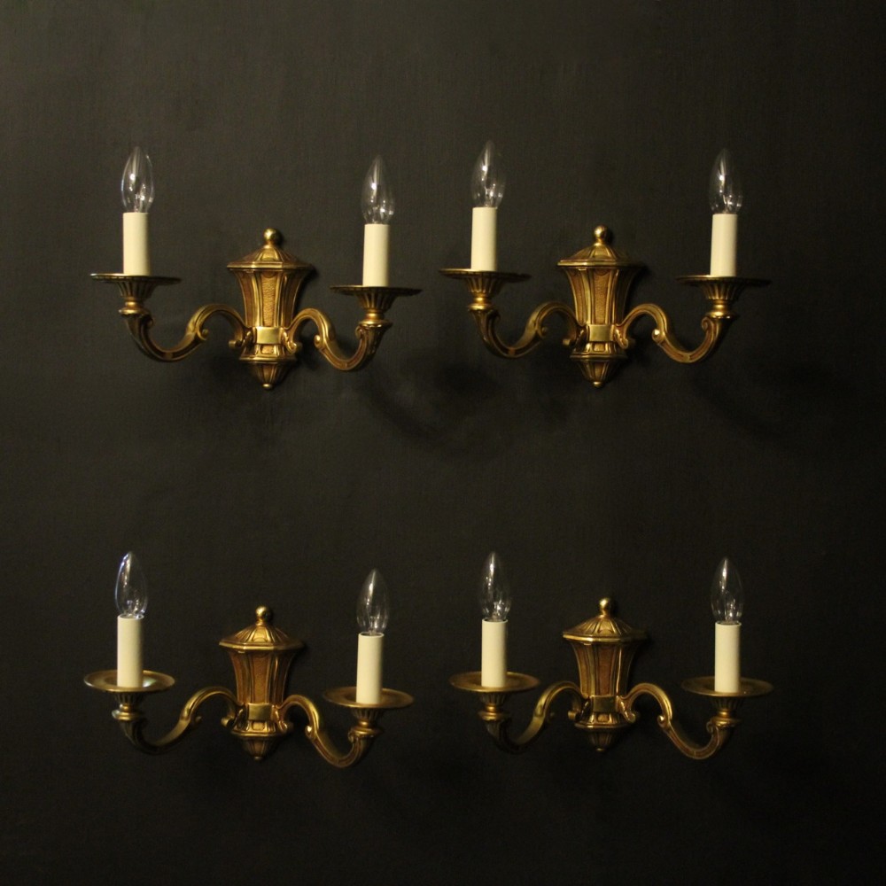 French Set Of 4 Gilded Brass Twin Arm Antique Wall Lights
