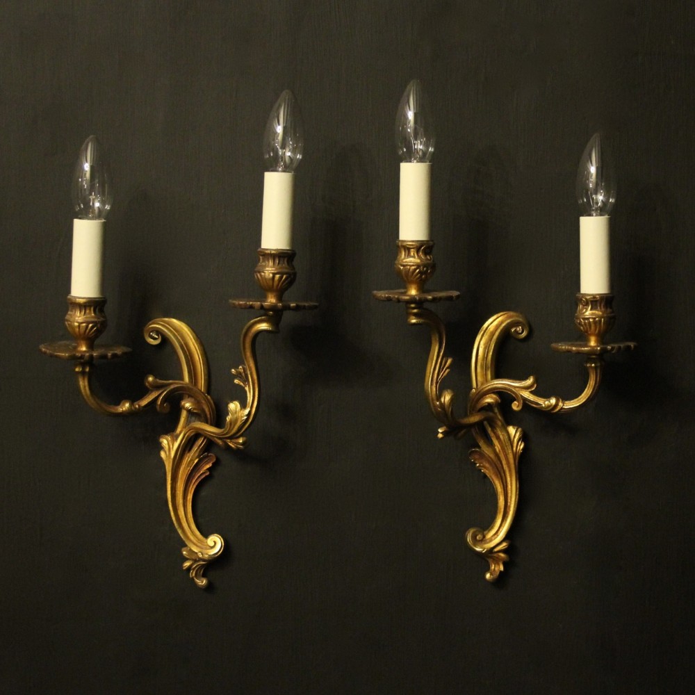 French Pair Of Gilded Twin Arm Antique Wall Lights