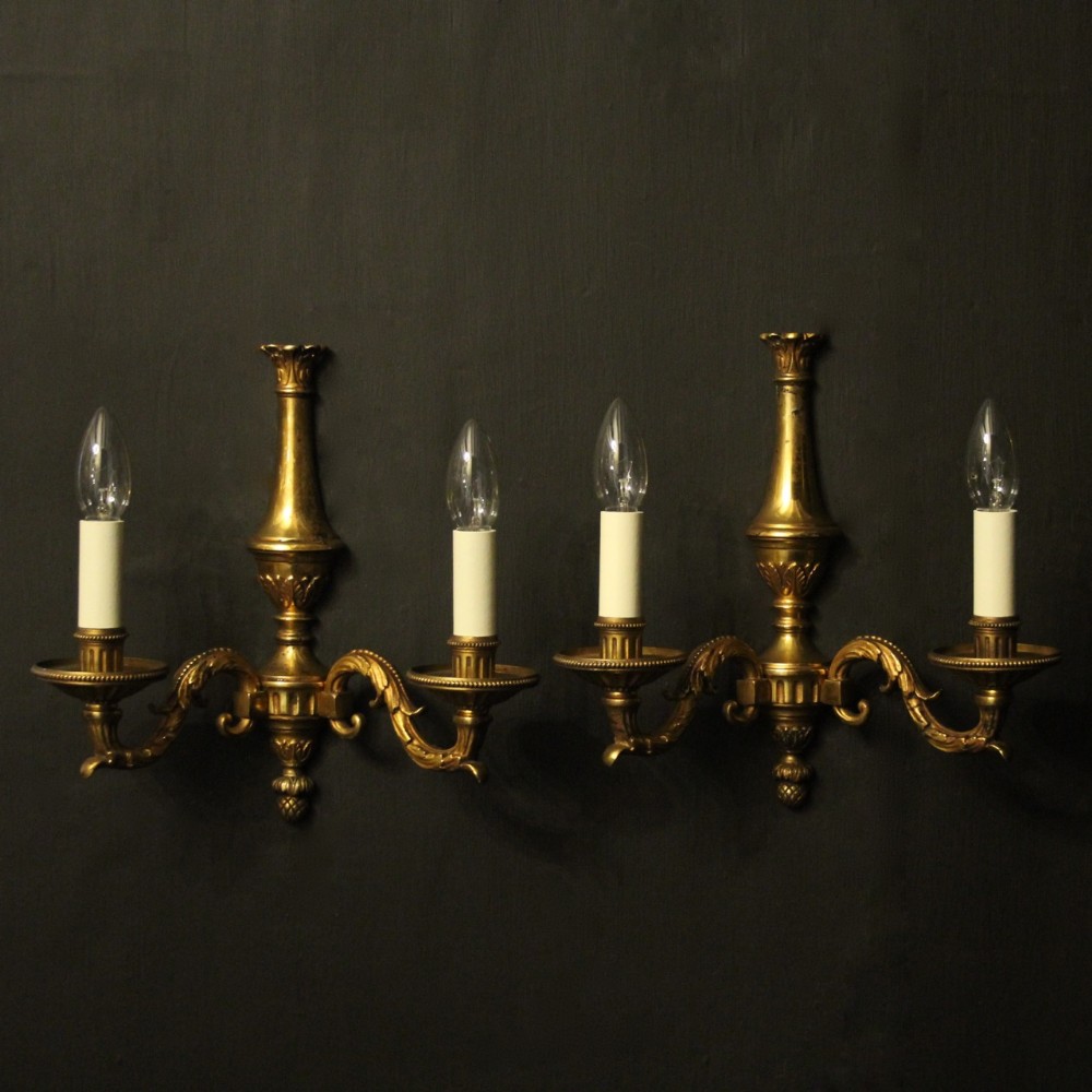 French Pair Of Gilded Bronze Antique Wall Lights