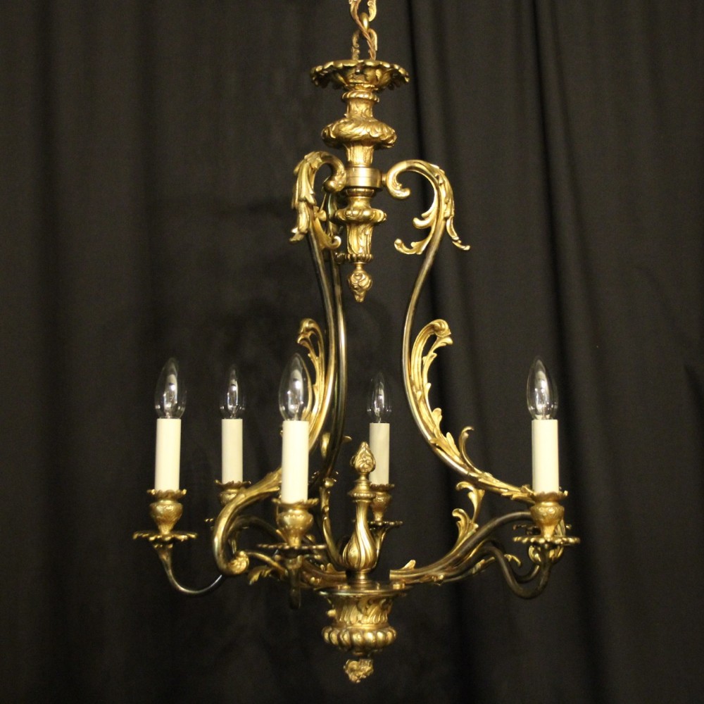 French Gilded Bronze 6 Light Antique Chandelier