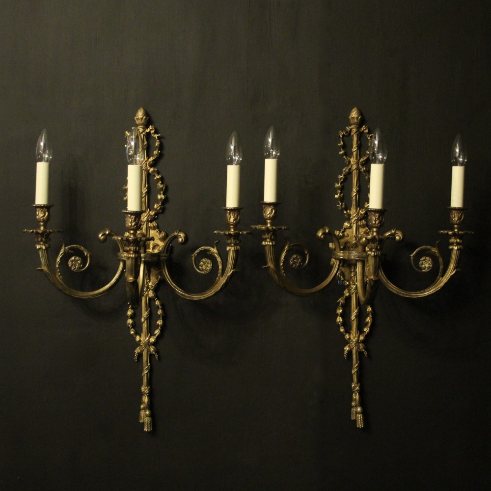 French Triple Arm Gilded Antique Wall Lights