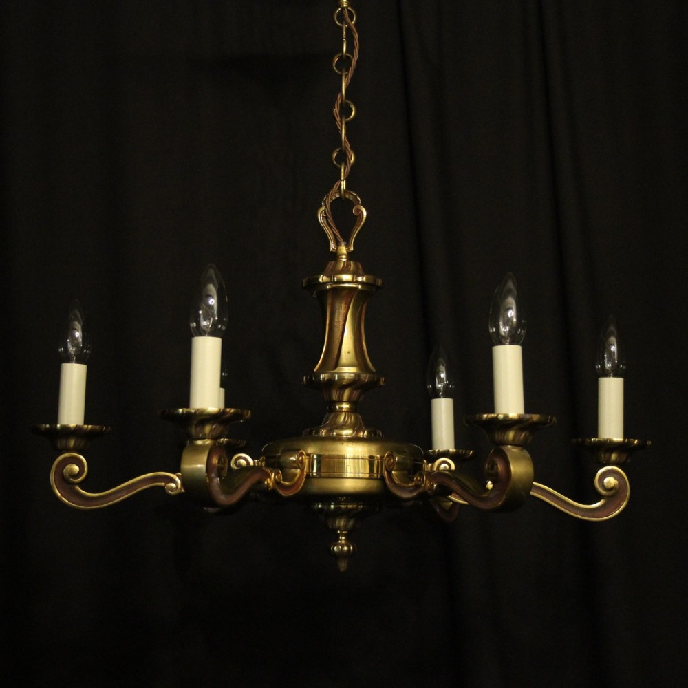 French Gilded Brass 6 Light Chandelier