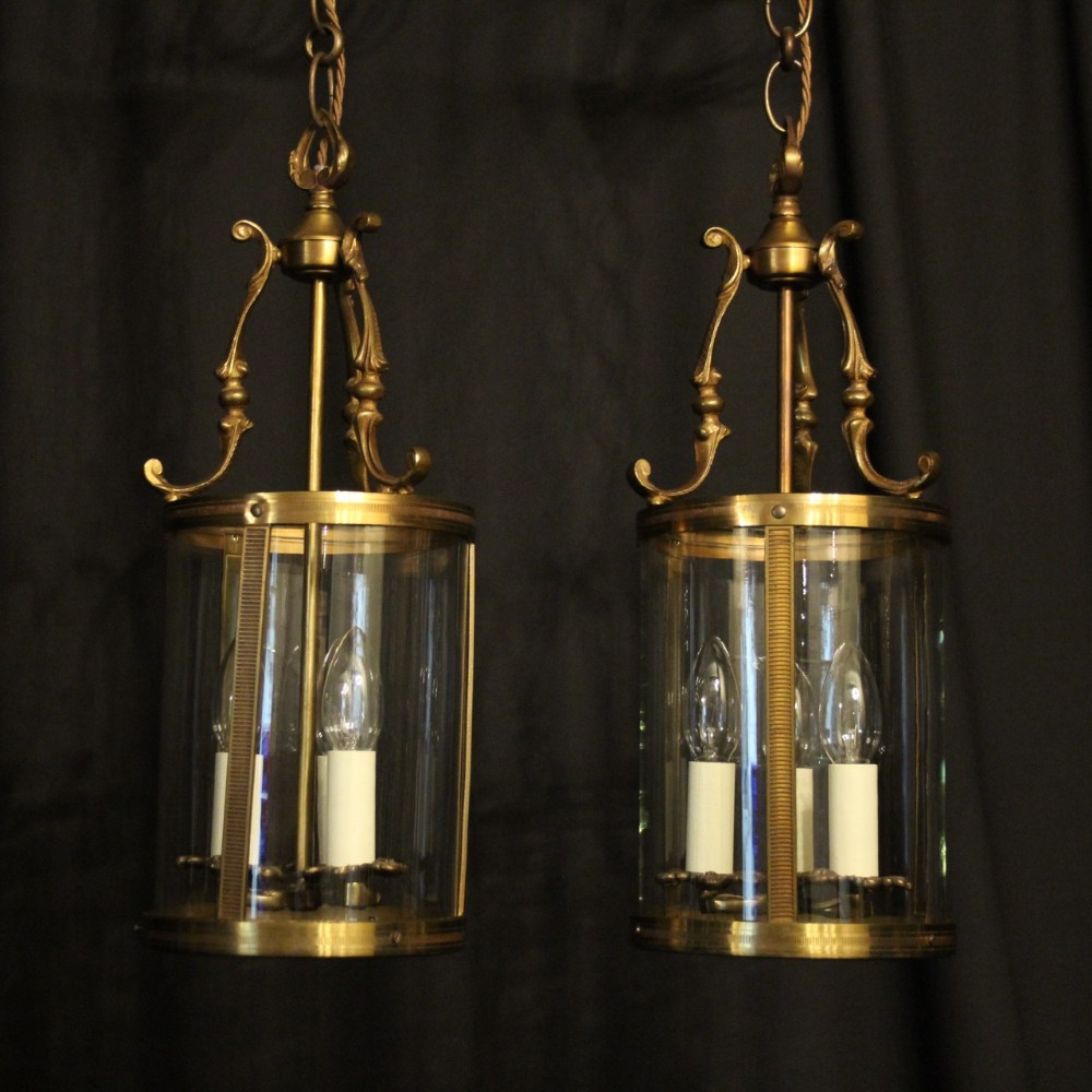 French Pair Of Gilded Antique Convex Hall Lanterns