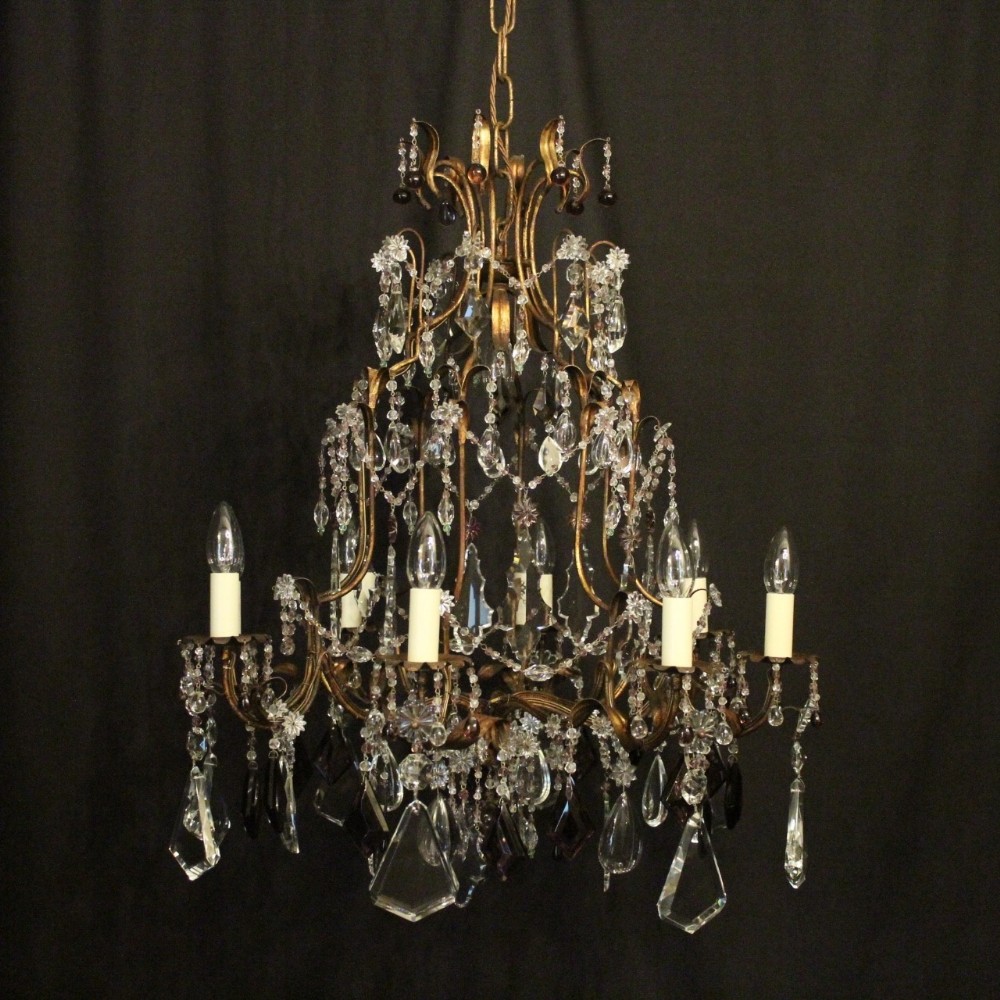 Italian Florentine Crystal 8 Light Antique Chandelier