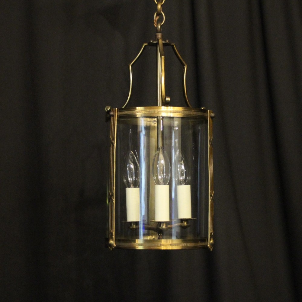 French Gilded Brass Triple Light Convex Antique Lantern
