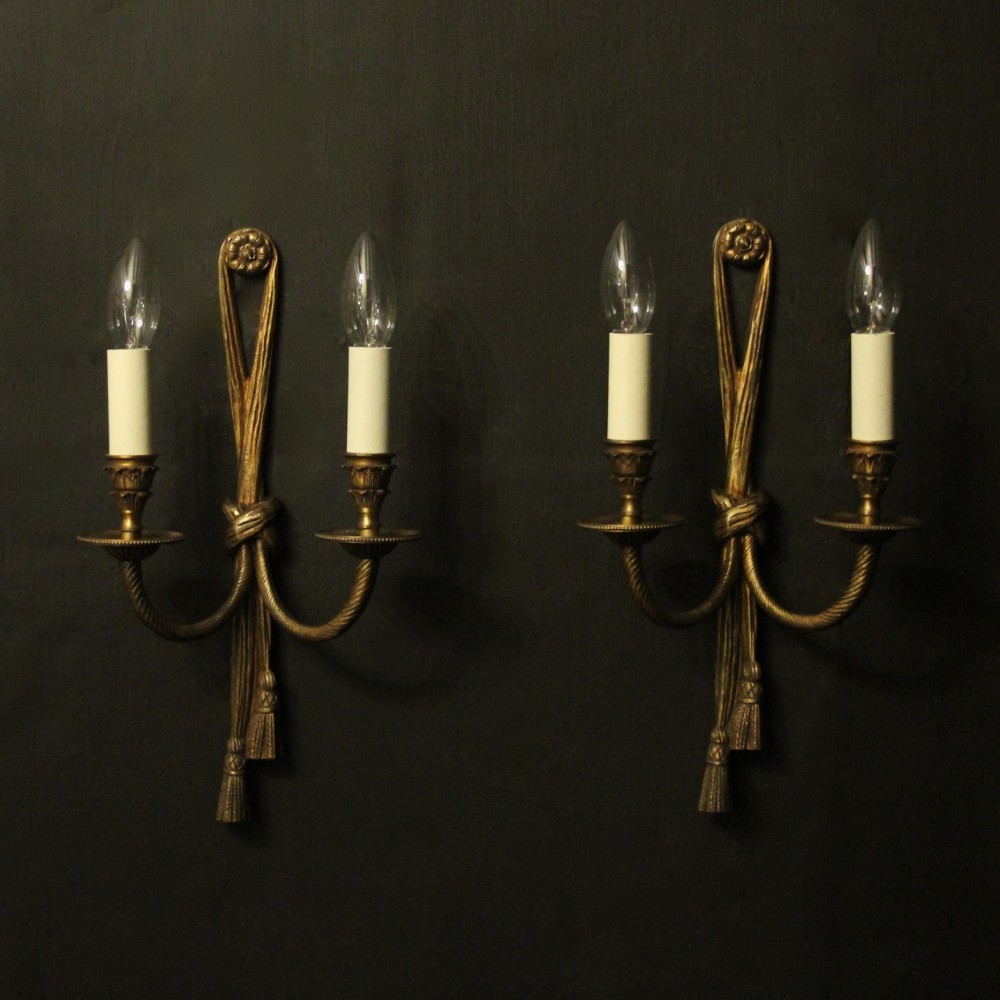 French Pair Of Gilded Brass Rope Wall Lights