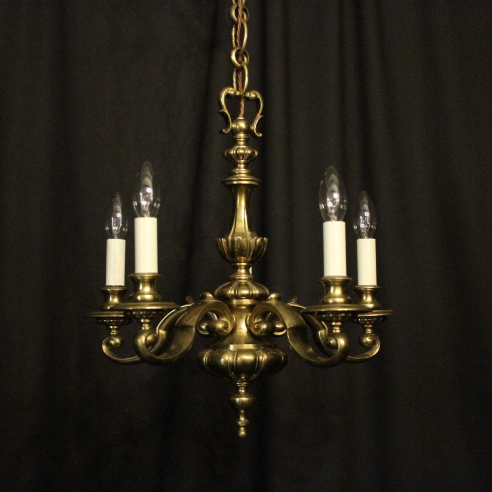 English Brass 5 Light Antique Chandelier