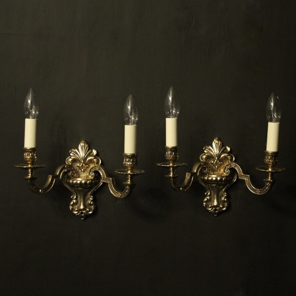 Italian Pair Of Twin Arm Repolished Brass Wall Lights