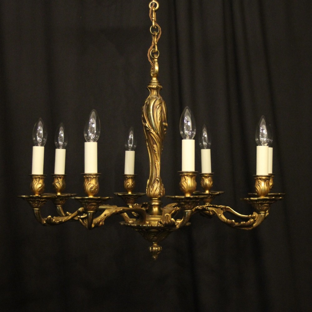 French Gilded Bronze 8 Light Antique Chandelier