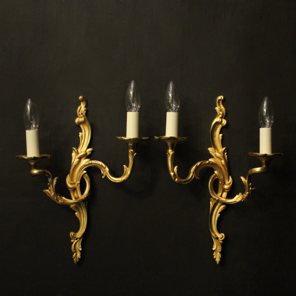 French Pair Of Gilded Twin Arm Wall Lights