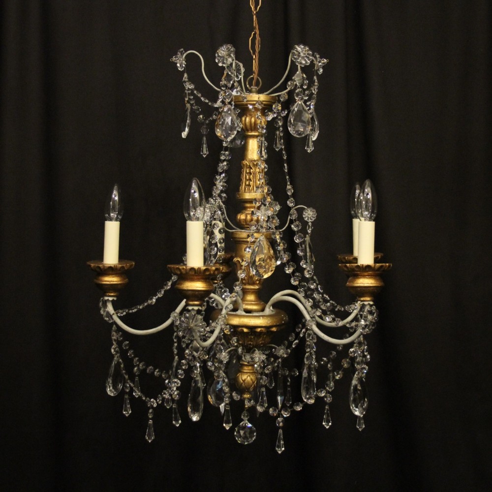 Florentine Giltwood 6 Light Crystal Antique Chandelier