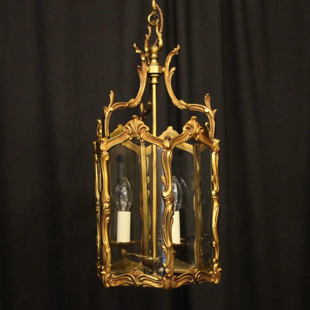 French Gilded Bronze Triple Light Antique Lantern