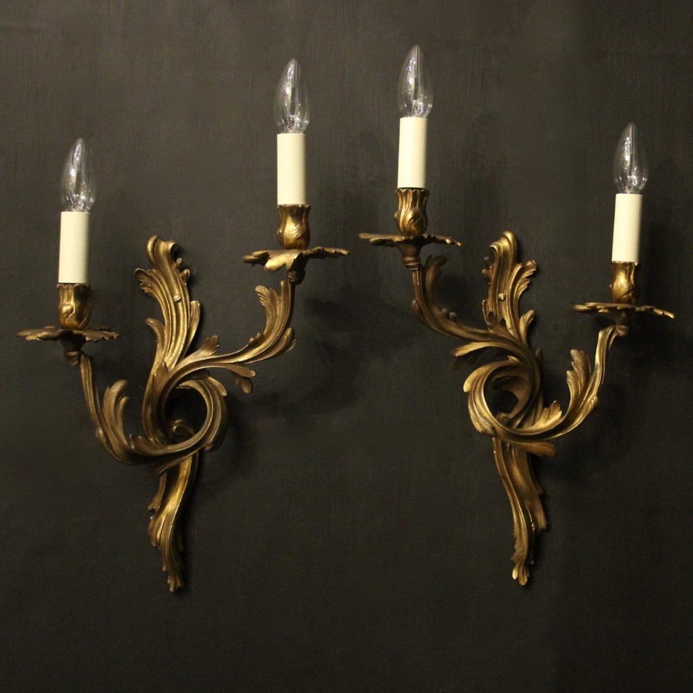 French Pair Of Gilded Bronze Antique Wall Sconces