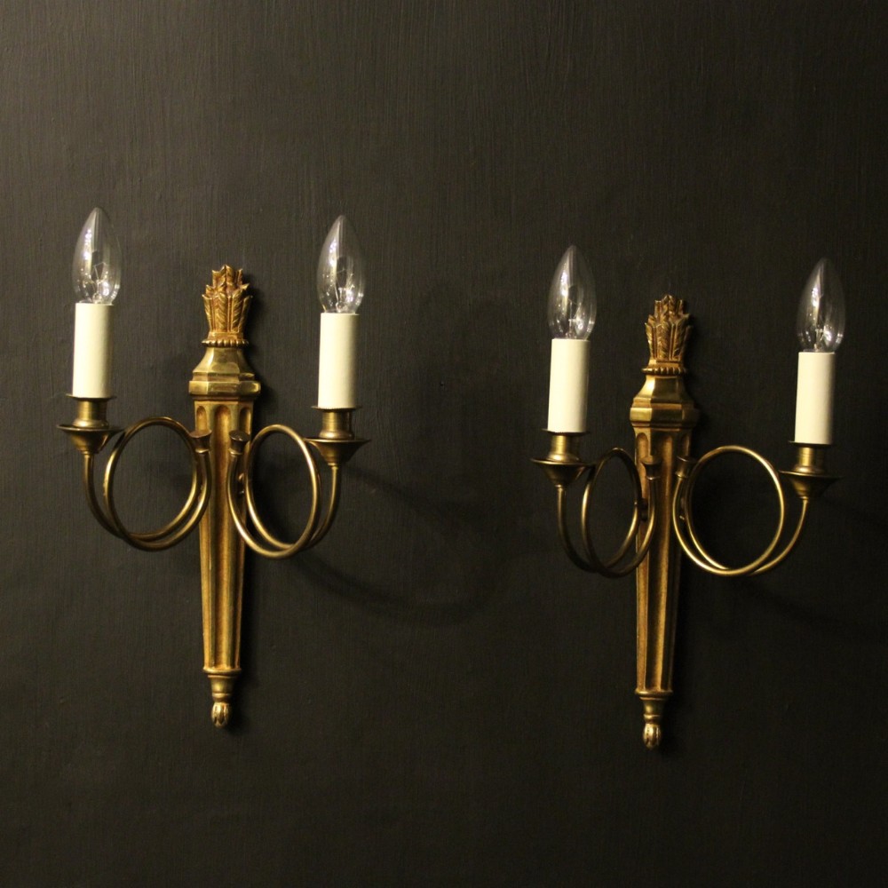 French Pair Of Brass Twin Arm Wall Lights