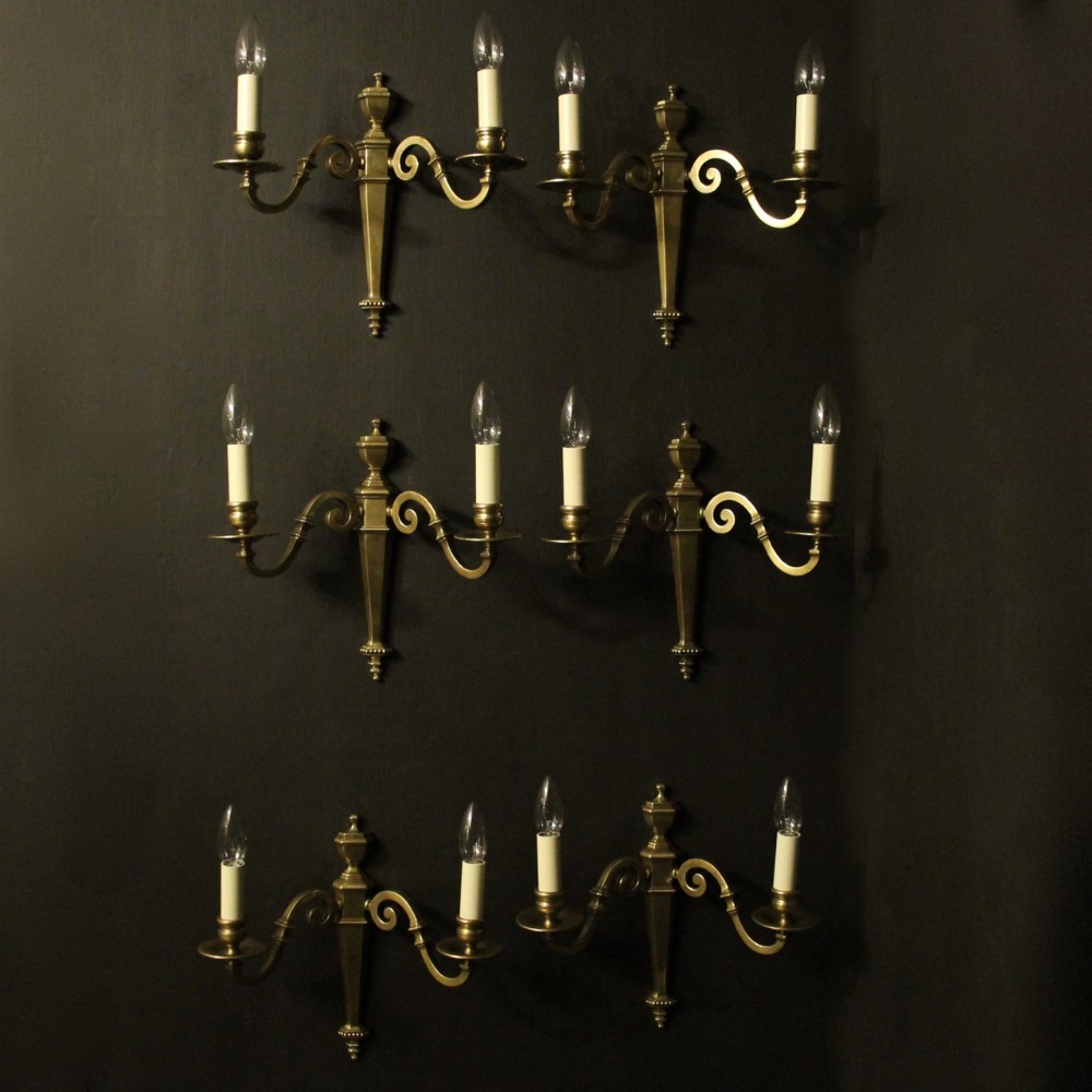 English Set Of 6 Twin Arm Antique Wall Lights