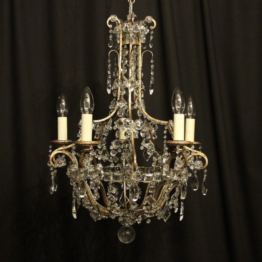 Italian Decorative Silver Gilded 5 Light Antique Chandelier