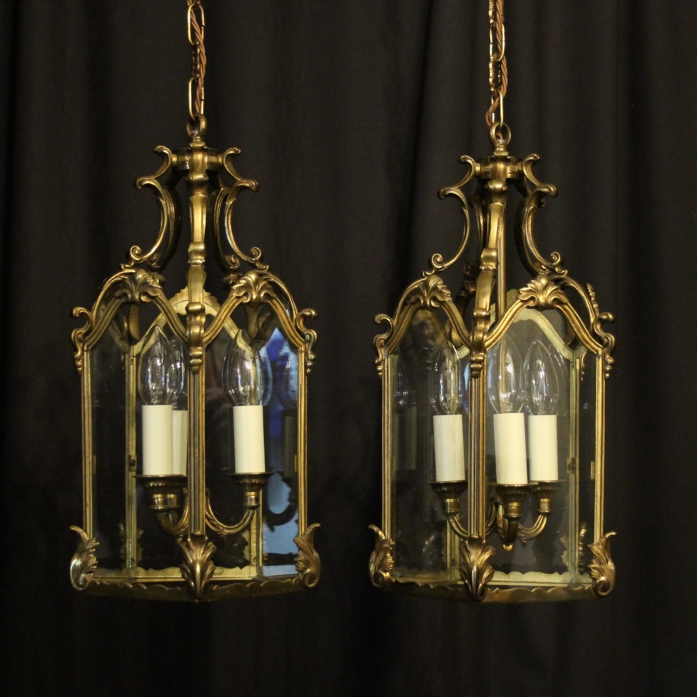 French Pair Of Gilded Bronze Hall Lanterns