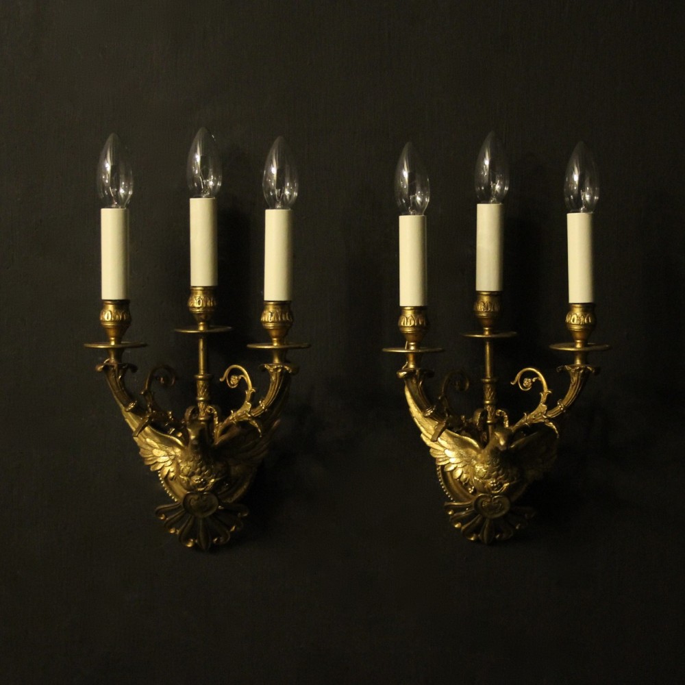 French 19th Century Eagle Bronze Wall Sconces