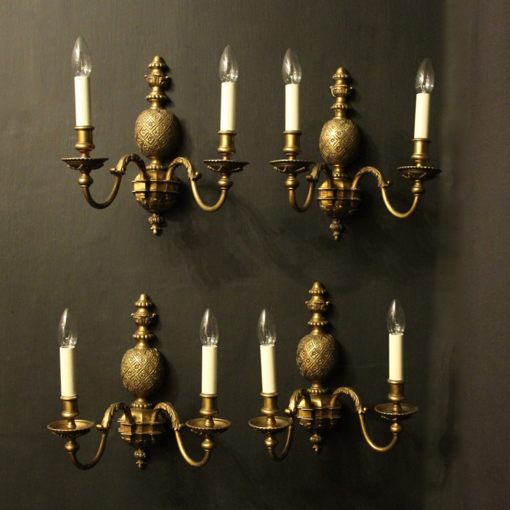 English Set Of 4 Twin Arm Antique Wall Lights
