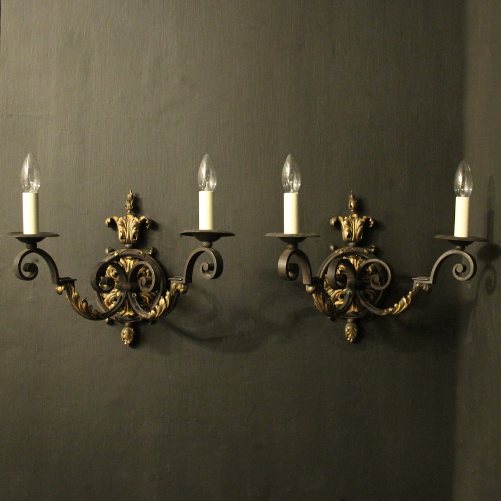 French 19th Century Pair Of Wrought Iron Antique Wall Lights