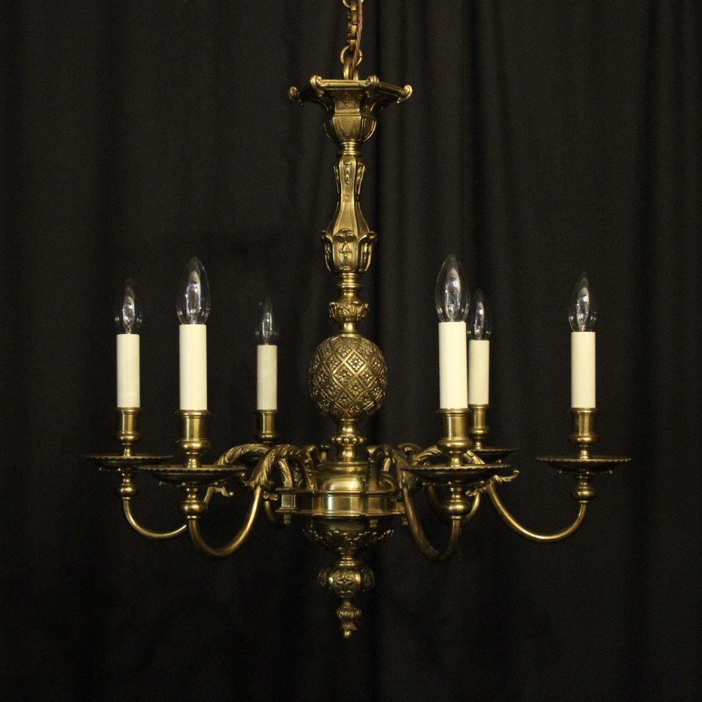 English Gilded Gilded Brass 6 Light Antique Chandelier