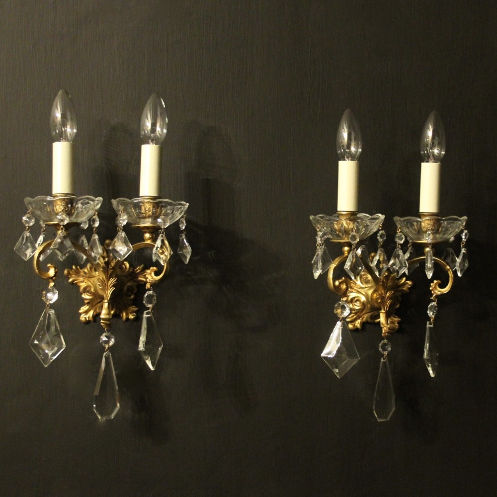 French Pair Of Gilded Brass Antique Wall Lights