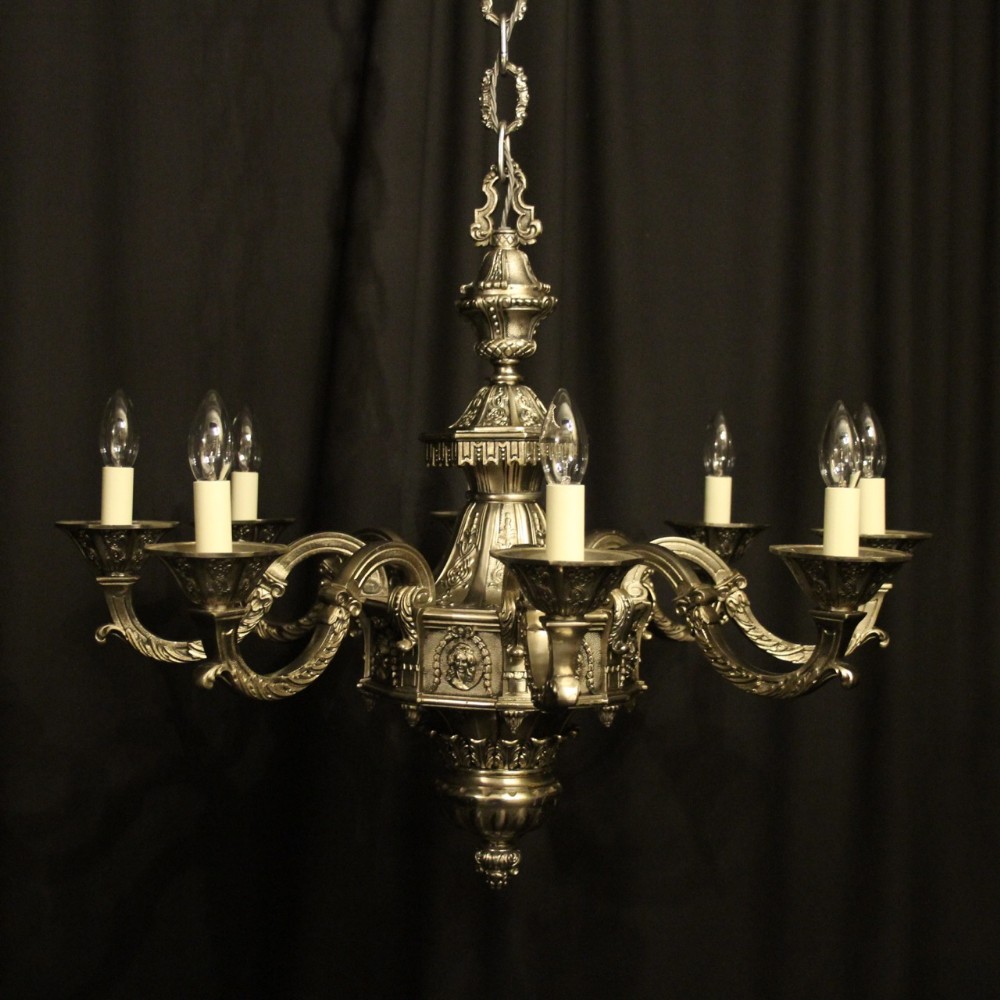 French Silver Gilded Bronze 8 Light Antique Chandelier