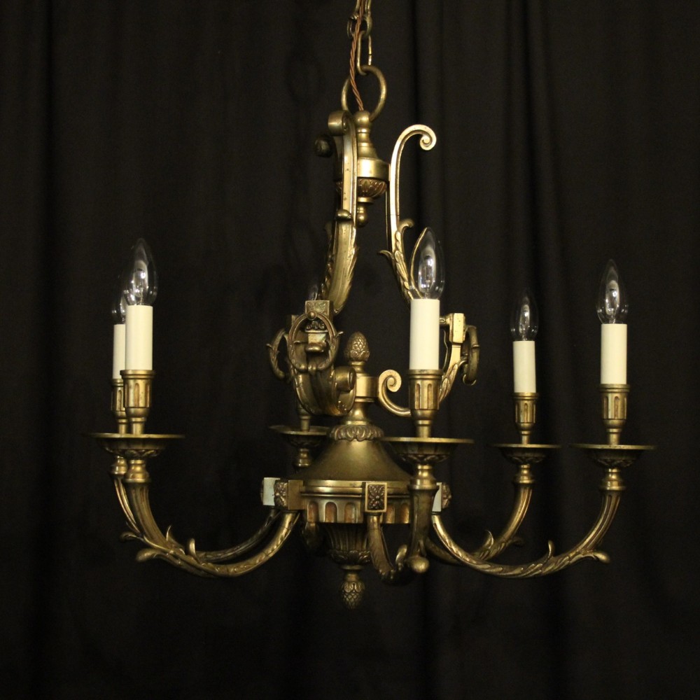 French Gilded Bronze 6 Light Chandelier