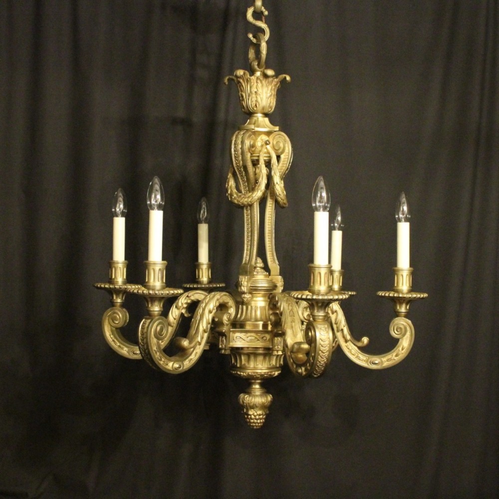 French 19th Century Gilded Bronze 6 Light Antique Chandelier