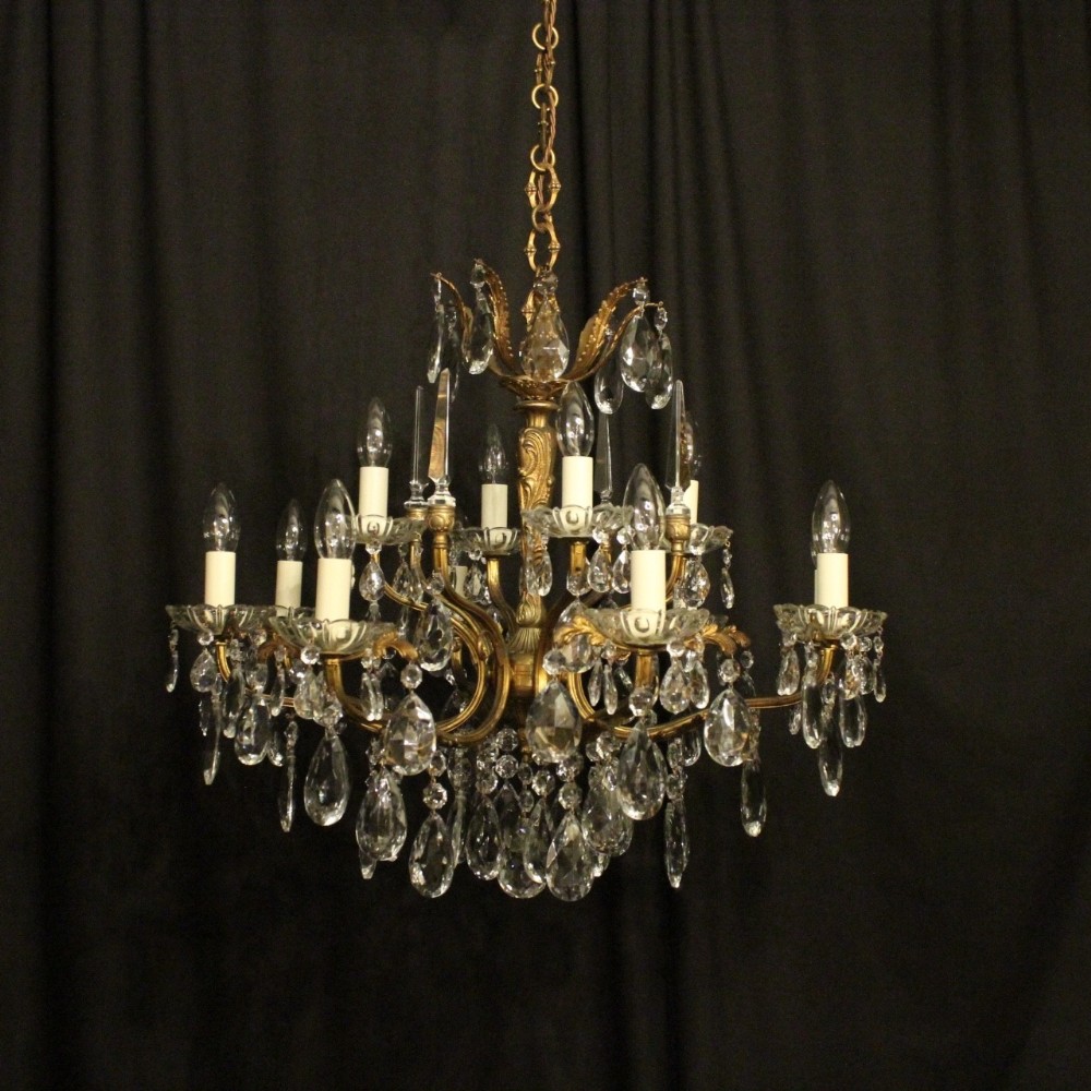 Italian Gilded 12 Light Double Tiered Antique Chandelier