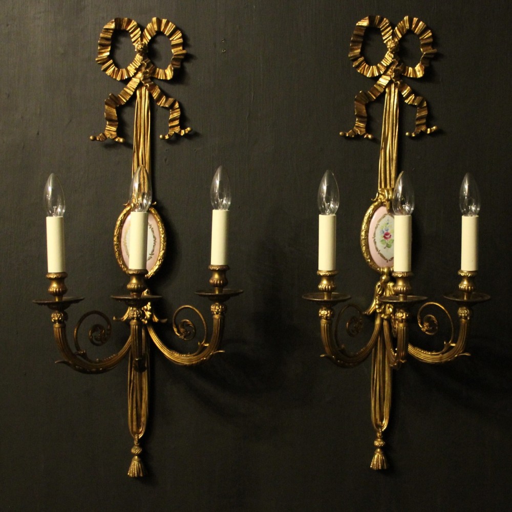 French Triple Arm Gilded Antique Wall Lights