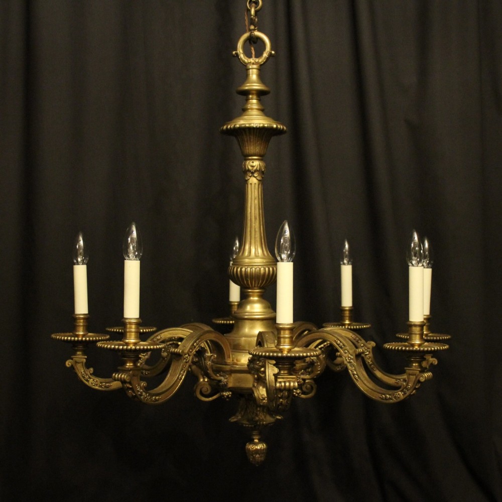 French 19th Century Gilded Bronze 6 Light Antique Chandelier