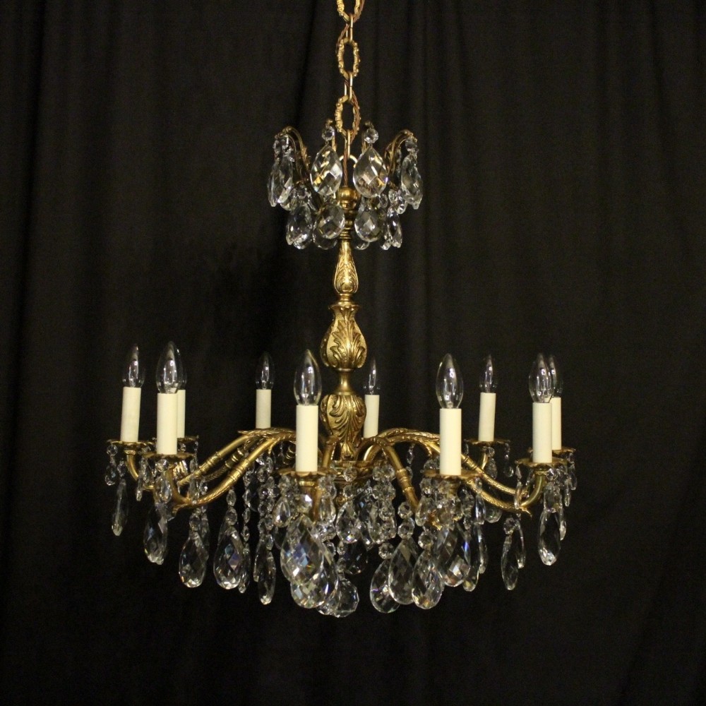 Italian Gilded Bronze & Crystal 10 Light Antique Chandelier