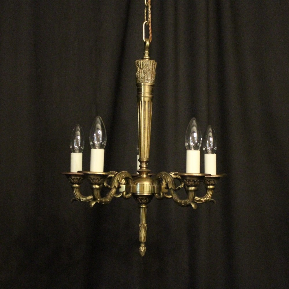 French Faded Bronze 5 Light Antique Chandelier