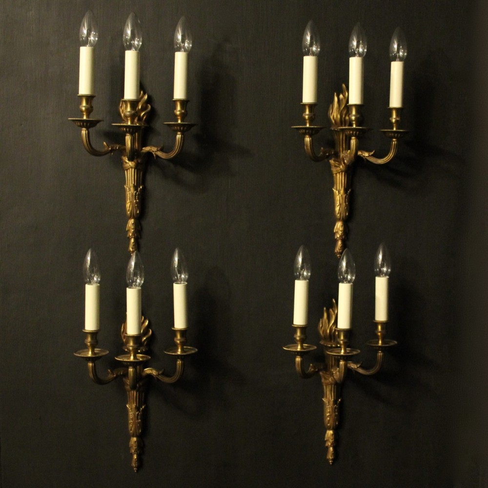 French Set Of 4 Bronze Triple Arm Antique Wall Lights
