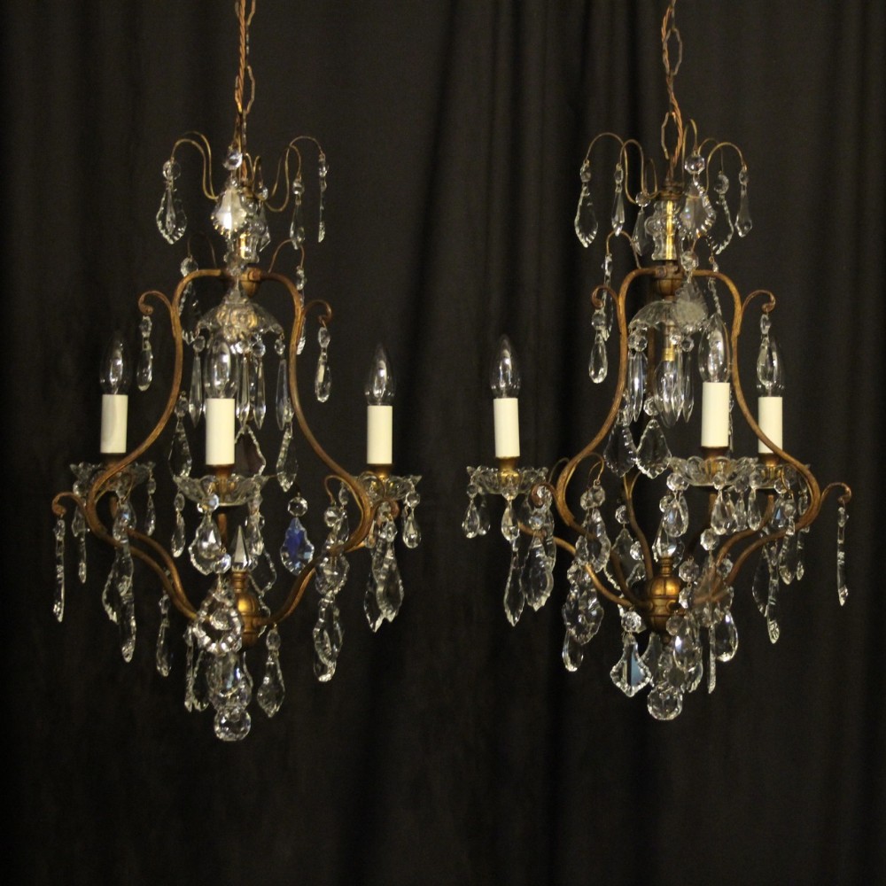 French Pair Of Gilded Birdcage Antique Chandeliers