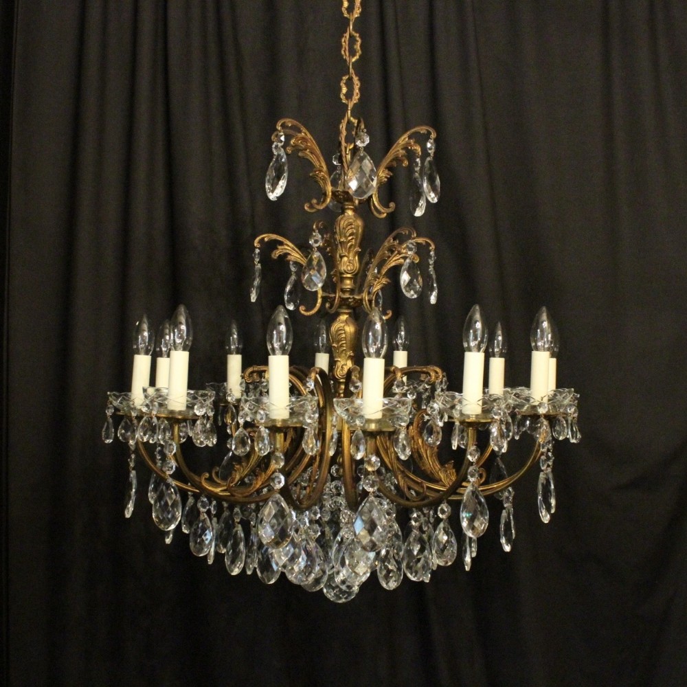 Italian Gilded Bronze & Crystal 12 Light Antique Chandelier