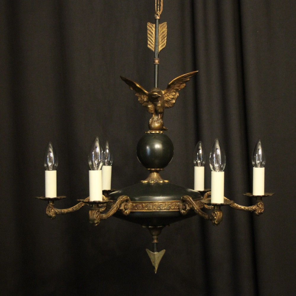 French Gilded Brass Eagle Empire 6 Light Antique Chandelier