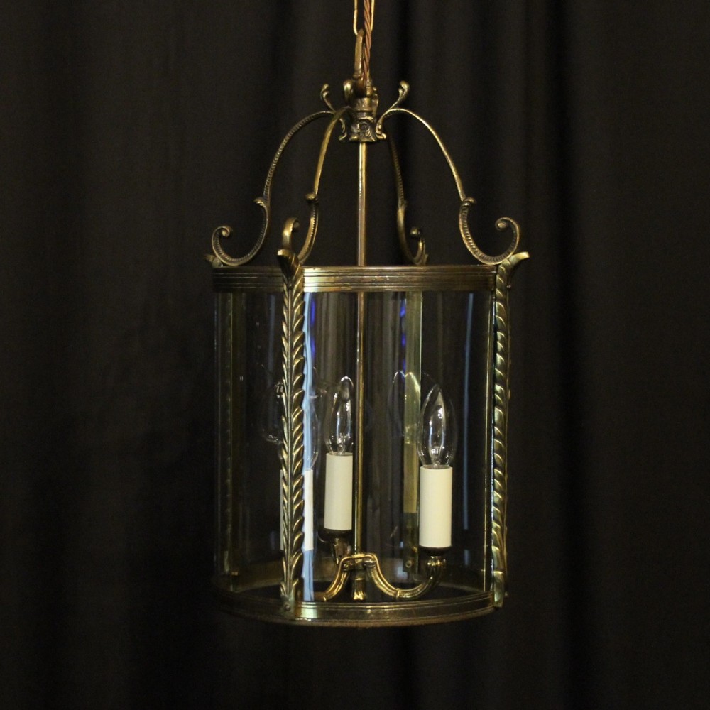 French Gilded Convex Triple Light Antique Hall Lantern