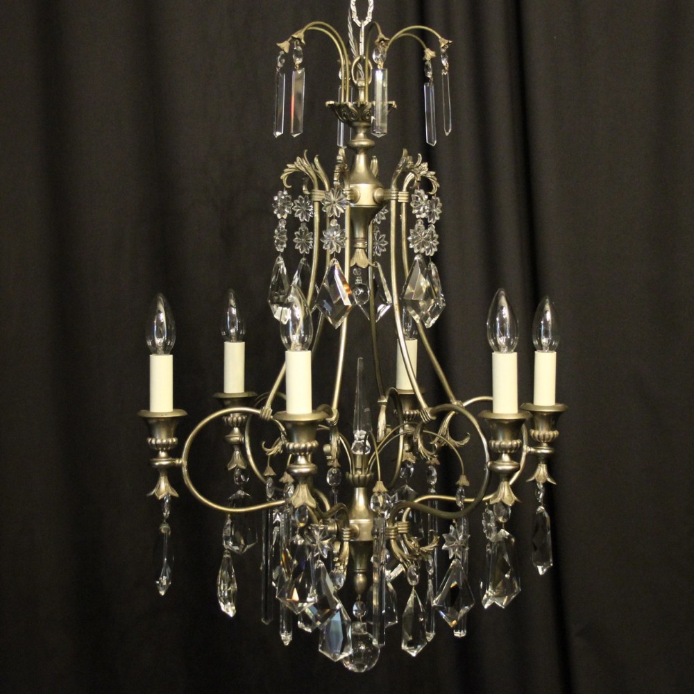 French Silver Gilded Birdcage 6 Light Chandelier