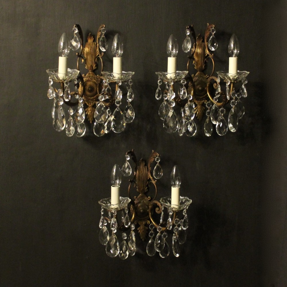 French Set Of Three Gilded Antique Wall Lights