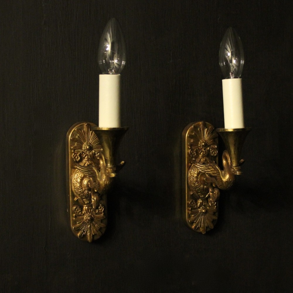 French Pair Of Empire Gilded Antique Wall Lights