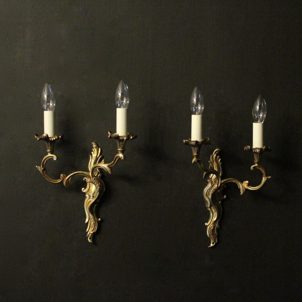 French Pair Of Gilded Opposing Twin Arm Antique Wall Lights
