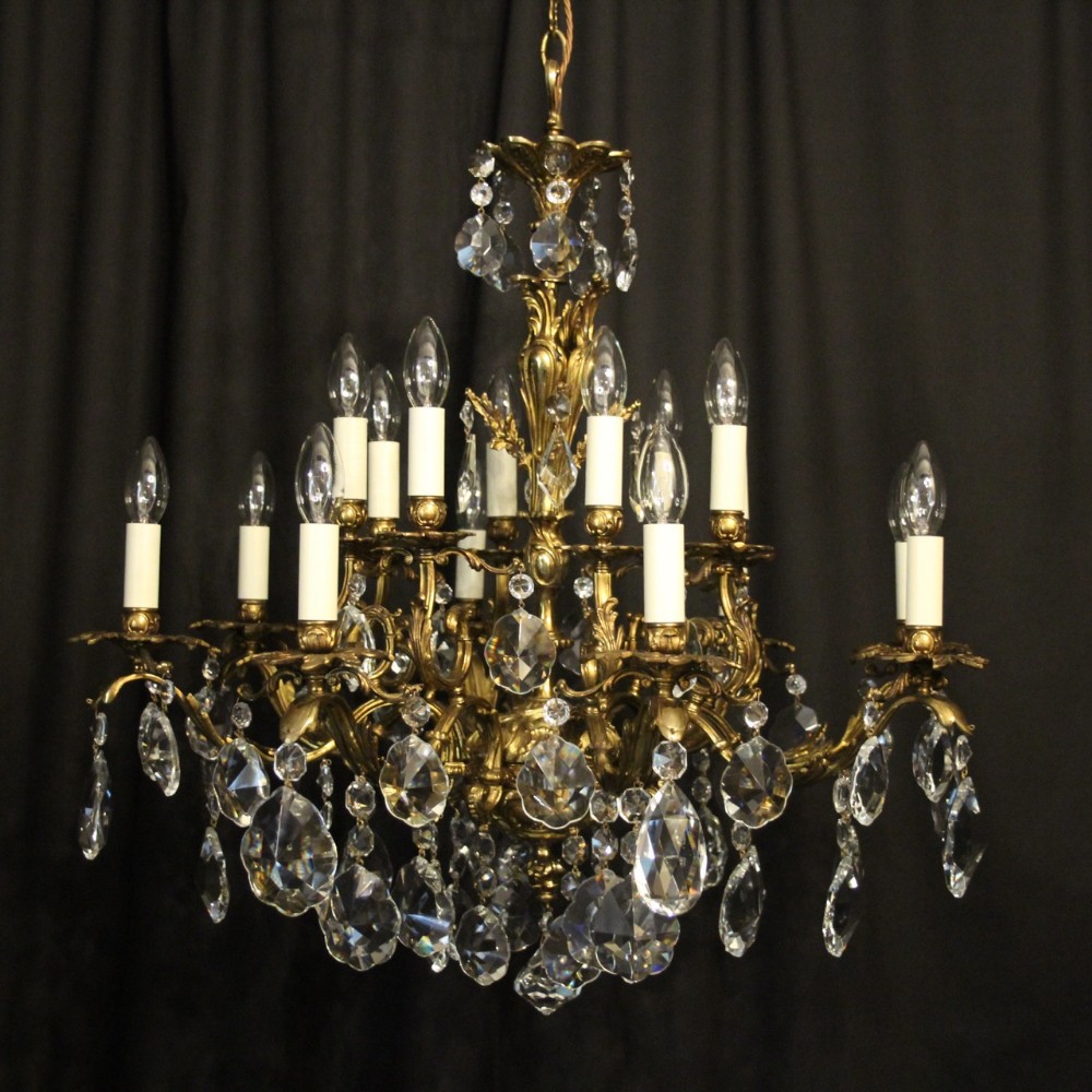 Italian Gilded Bronze & Crystal Tiered 16 Light Antique Chandelier