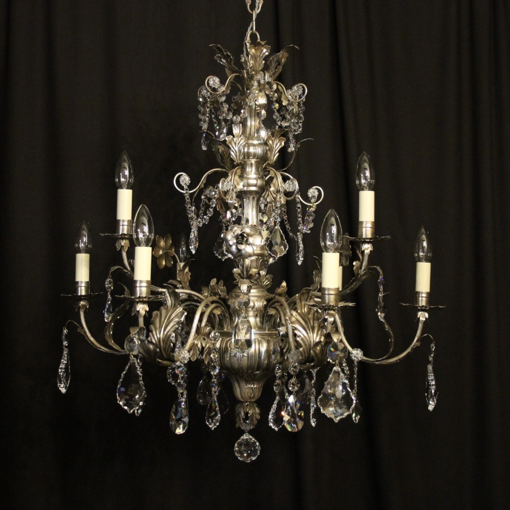 Italian Silver & Crystal Genoa 9 Light Chandelier