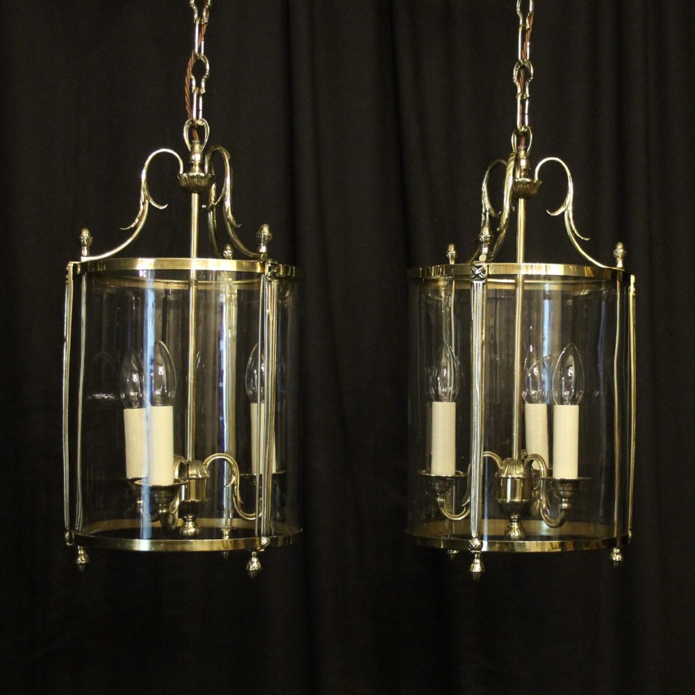 French Pair Of Brass Convex Hall Lanterns
