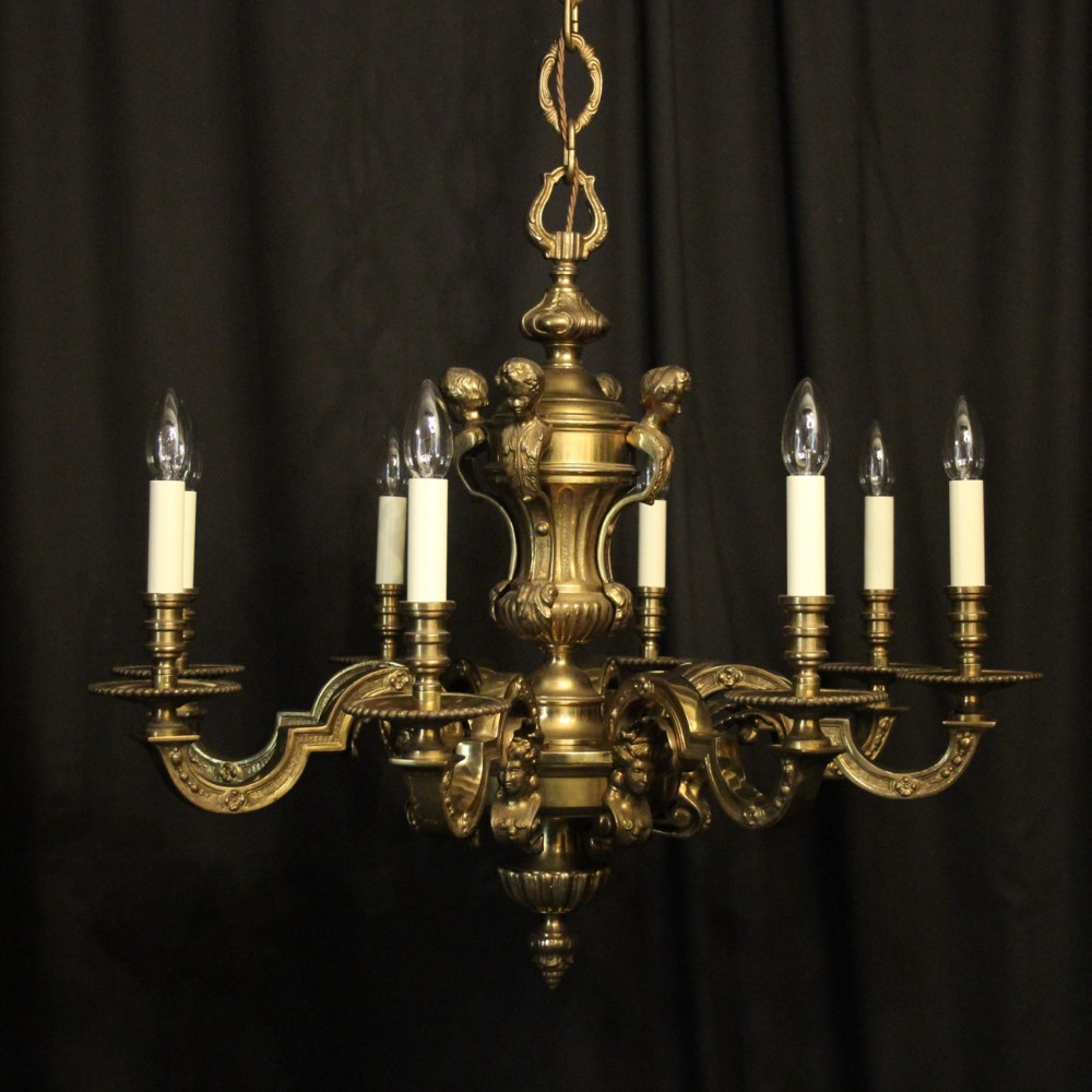 French Gilded Bronze 8 Light Antique Chandelier